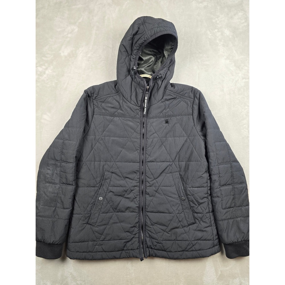 G-Star Raw Edla Multi Quilted Jacket Mens XL Black Hood Zip Puffer Coat Diamond